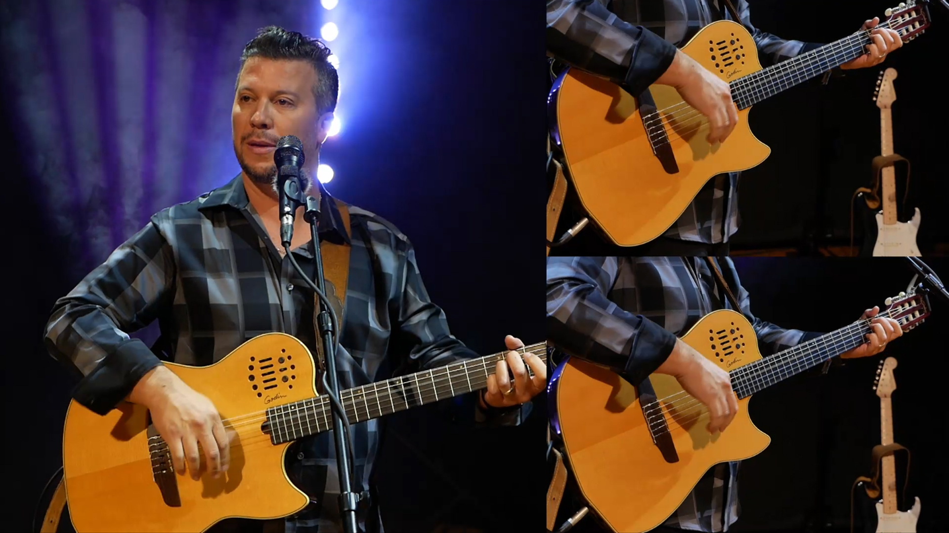 DannyO in black and white, performing in a lounge